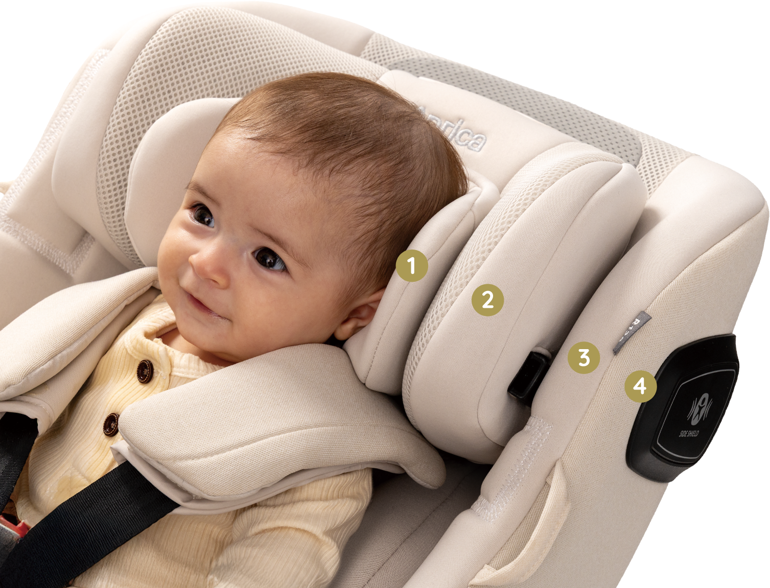 衝撃は、いつ、どこから来るかわからないよね・・・ 4層構造で、ドア側からの衝撃から赤ちゃんを守ります。